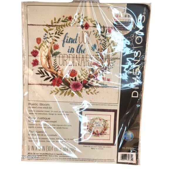 Dimensions Other - Dimensions Rustic Bloom Counted Cross Stitch Kit Antler Decor 12x12 inch